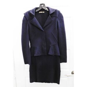 Bottega‎ Veneta Navy Blue Virgin Wool 2pc Skirt Suit Italy sz 40